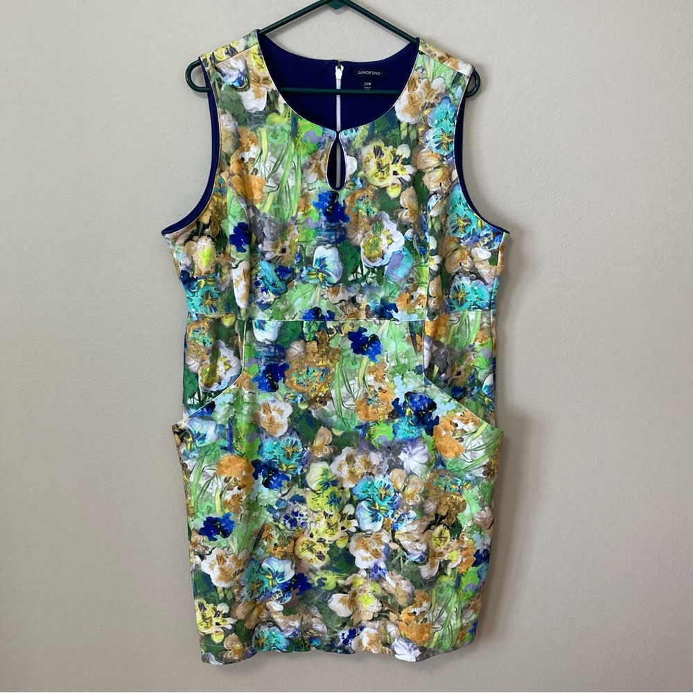 Lands End Watercolor Floral Sheath Dress 20W